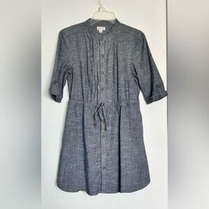 Monteau Slate Gray Button-Front Drawstring Midi Dress